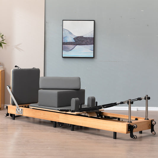Foldable Solid Wood Frame Pilates Reformer – 6-Spring Resistance, Roll-Up Design