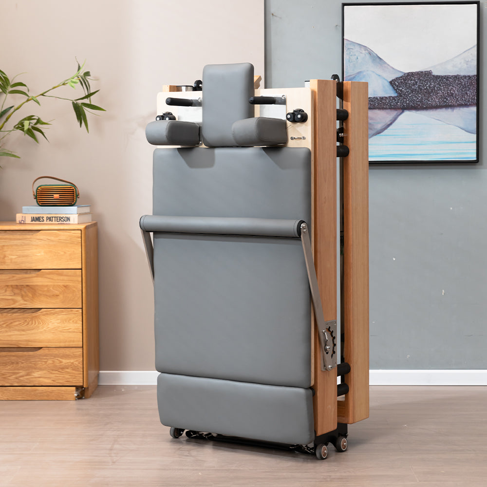 Foldable Solid Wood Frame Pilates Reformer – 6-Spring Resistance, Roll-Up Design