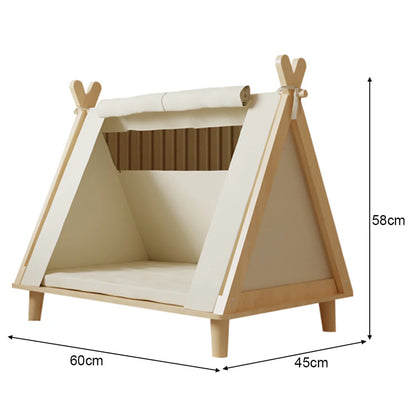 Pet Tent with Breathable Mesh 60cm | Wood Frame Dog Cat Shelter