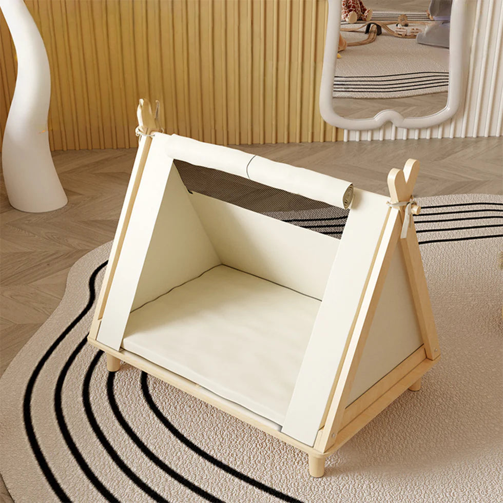 Pet Tent with Breathable Mesh 60cm | Wood Frame Dog Cat Shelter
