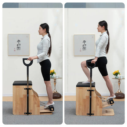 Wooden Pilates Chair – Compact Dual Handle Wunda Chair with Rubberwood Frame