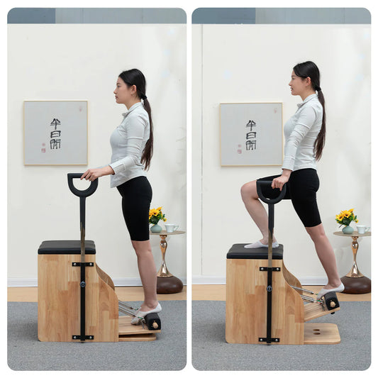 Wooden Pilates Chair – Compact Dual Handle Wunda Chair with Rubberwood Frame
