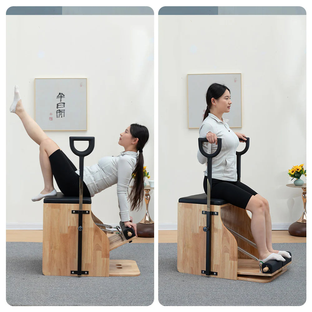 Wooden Pilates Chair – Compact Dual Handle Wunda Chair with Rubberwood Frame