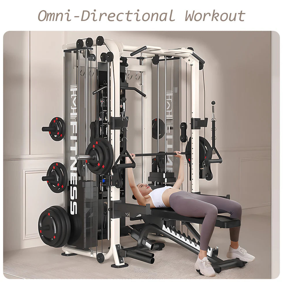 All-in-One Functional Trainer – Dual 65kg/90kg Stacks, Full-Body Gym with Lat Pulldown, Smith, Row & More