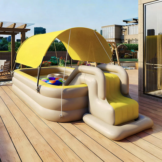 Urban Culture Homes Children's Automatic Inflatable Pool With Slide | All-in-One Water Park with UV Sunshade