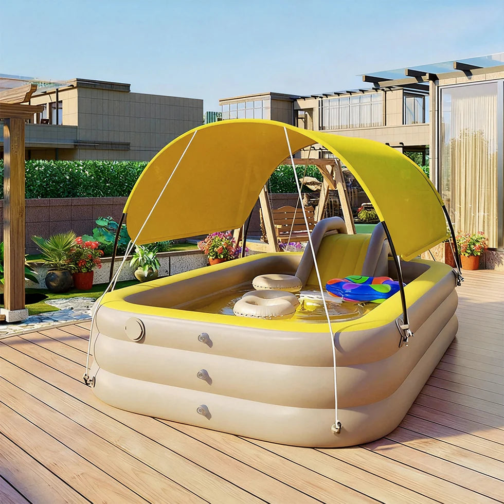 Urban Culture Homes Children's Automatic Inflatable Pool With Slide | All-in-One Water Park with UV Sunshade