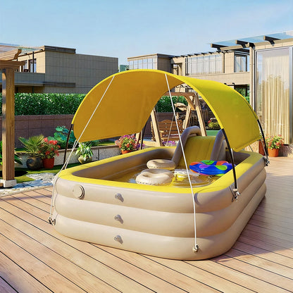 Urban Culture Homes Children's Automatic Inflatable Pool With Slide | All-in-One Water Park with UV Sunshade