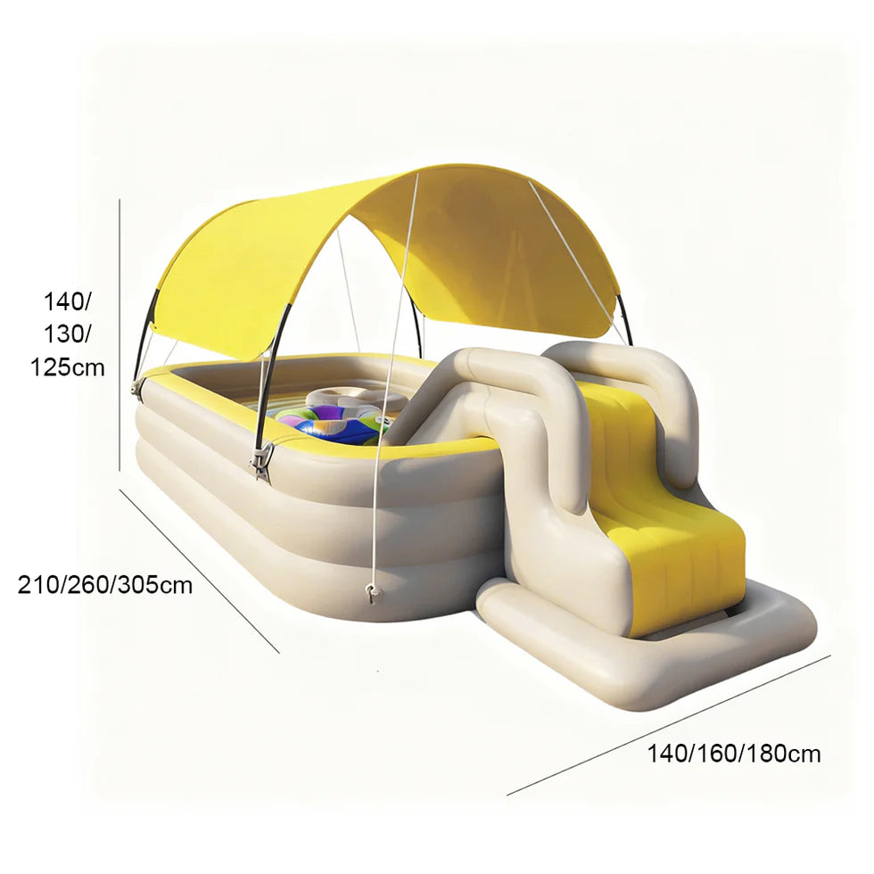 Urban Culture Homes Children's Automatic Inflatable Pool With Slide | All-in-One Water Park with UV Sunshade