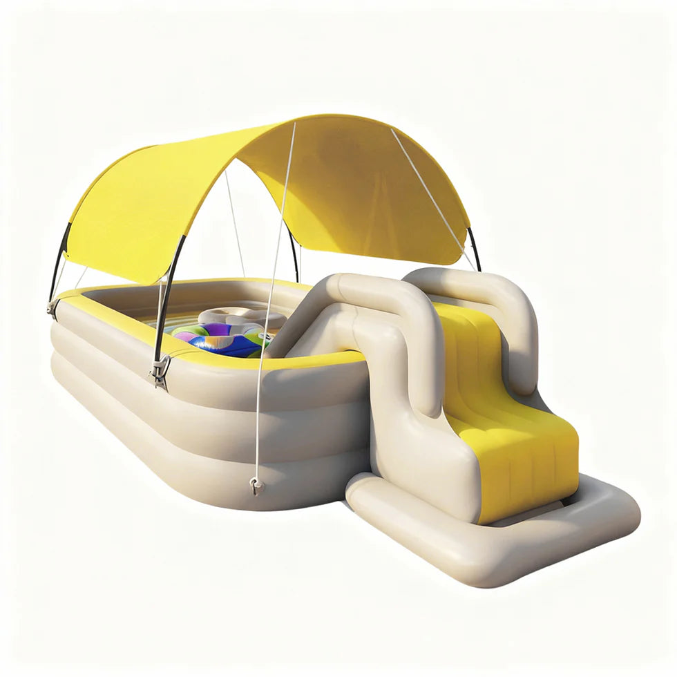 Urban Culture Homes Children's Automatic Inflatable Pool With Slide | All-in-One Water Park with UV Sunshade