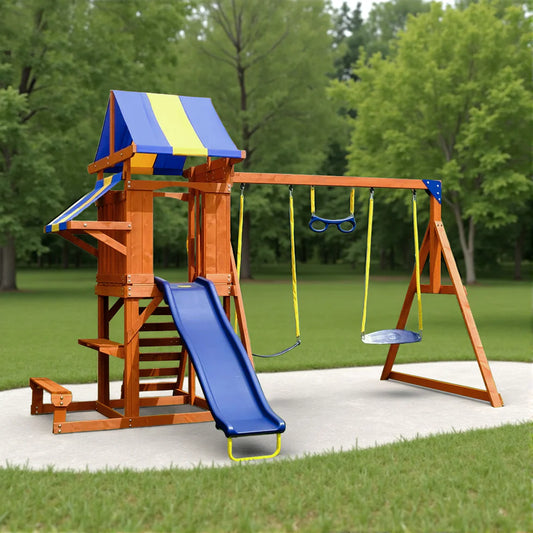 Urban Culture Homes All-In-One Outdoor Children's Play Equipment | Premium Playground with Slide, Swings & Climbing