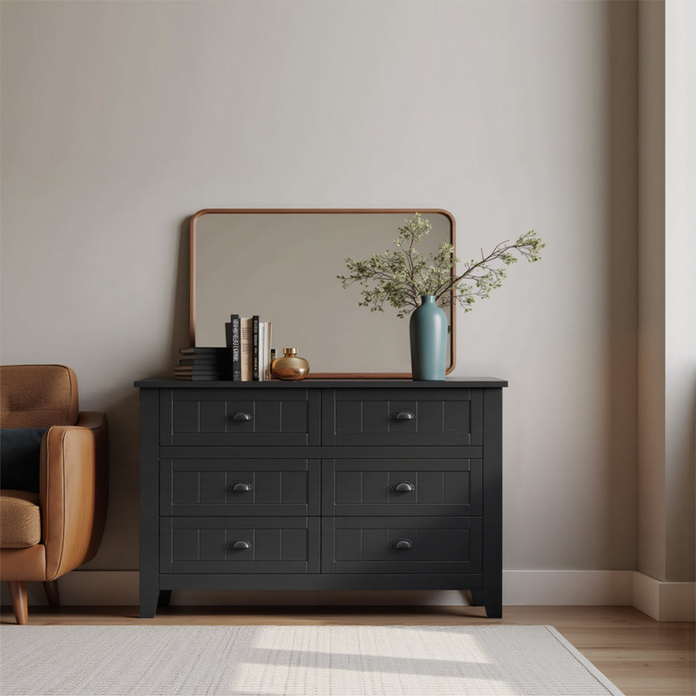Black 6-Drawer Particle Board Storage Cabinet — Spacious, Stylish & Smart