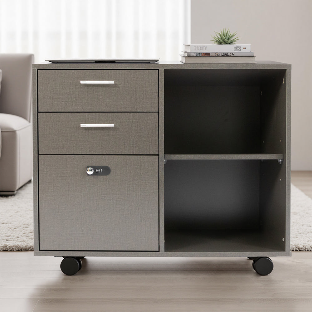 2-Drawer Lockable Filing Cabinet with Open Shelves — Compact & Secure Storage
