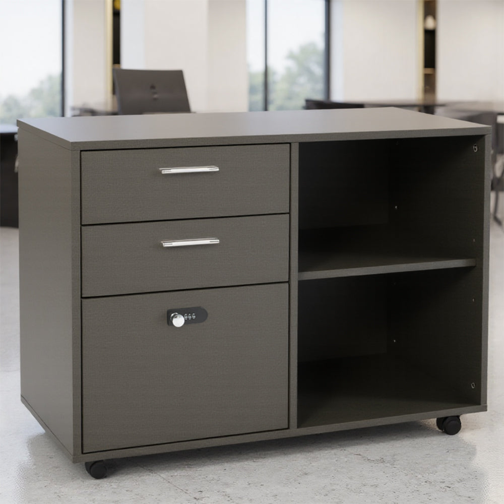 2-Drawer Lockable Filing Cabinet with Open Shelves — Compact & Secure Storage