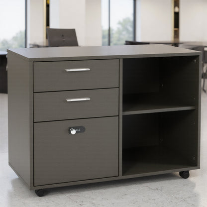 2-Drawer Lockable Filing Cabinet with Open Shelves — Compact & Secure Storage