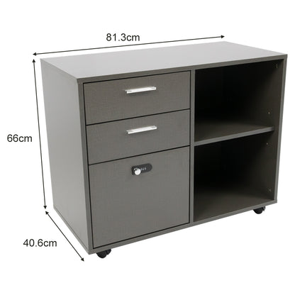 2-Drawer Lockable Filing Cabinet with Open Shelves — Compact & Secure Storage