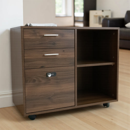 2-Drawer Locking File Cabinet with Partitioned Storage & Open Shelves