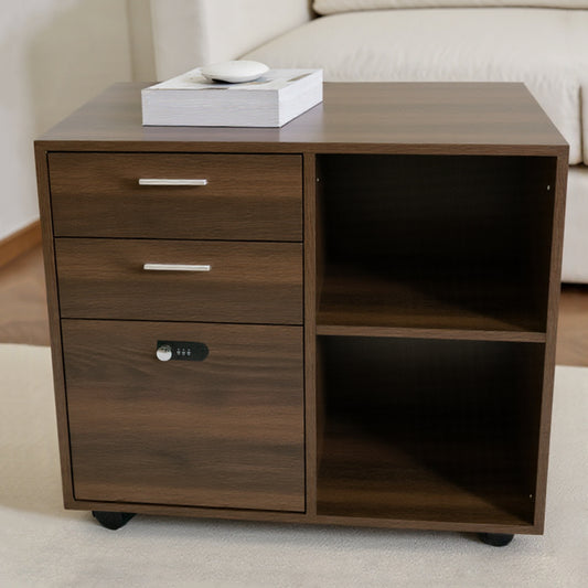 2-Drawer Locking File Cabinet with Partitioned Storage & Open Shelves