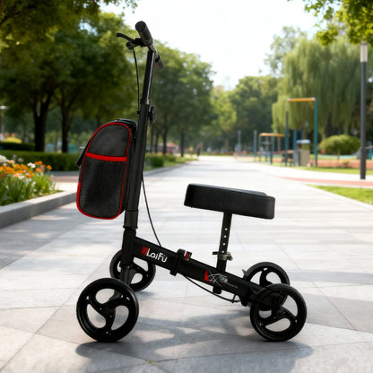 Foldable Knee Scooter Walker with Storage Bag – Adjustable Height, Non-Slip Wheels, Stylish Recovery Aid