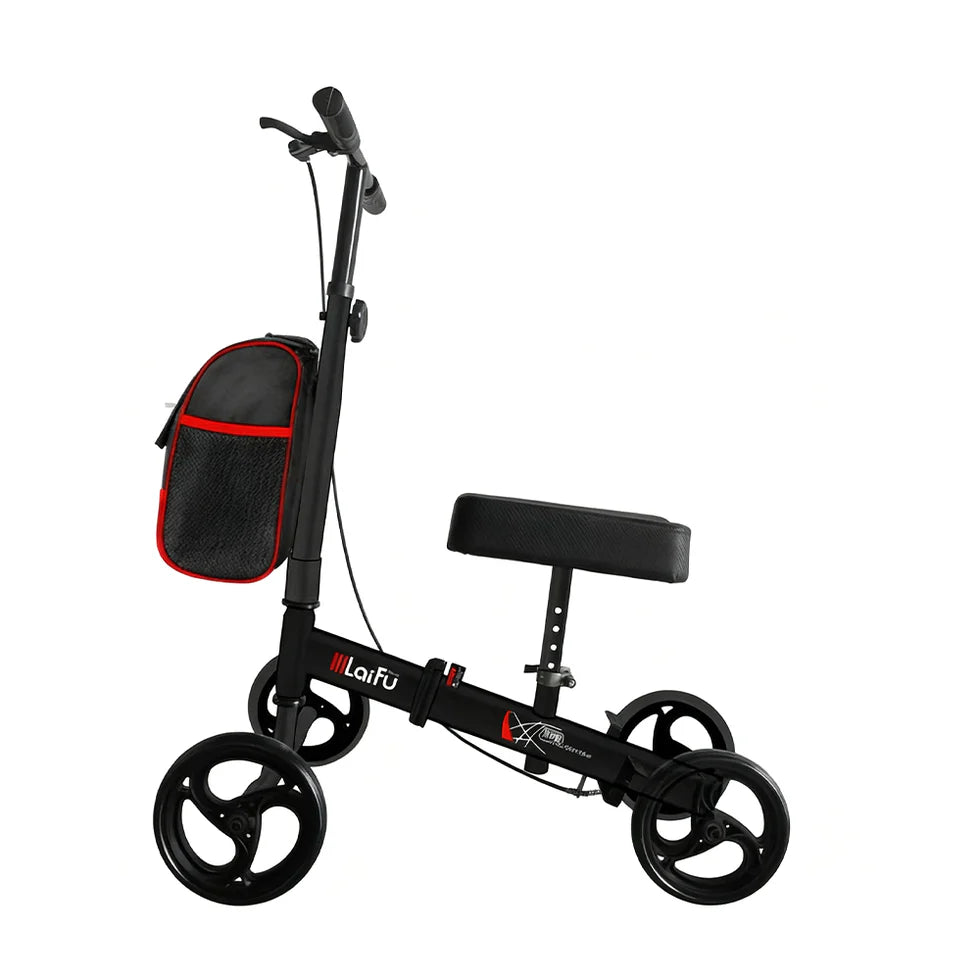 Foldable Knee Scooter Walker with Storage Bag – Adjustable Height, Non-Slip Wheels, Stylish Recovery Aid