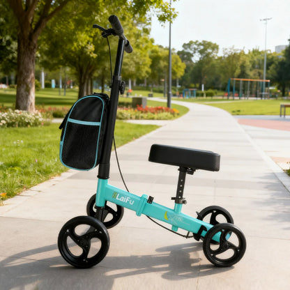 Foldable Knee Scooter Walker with Storage Bag – Adjustable Height, Non-Slip Wheels, Stylish Recovery Aid