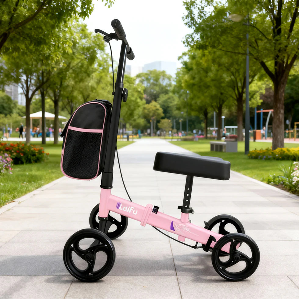 Foldable Knee Scooter Walker with Storage Bag – Adjustable Height, Non-Slip Wheels, Stylish Recovery Aid