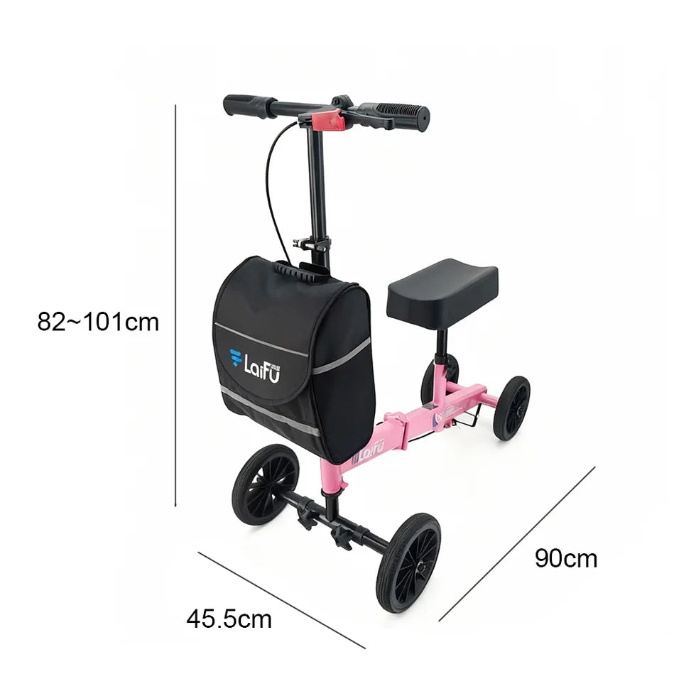Foldable Knee Scooter Walker with Storage Bag – Adjustable Height, Non-Slip Wheels, Stylish Recovery Aid