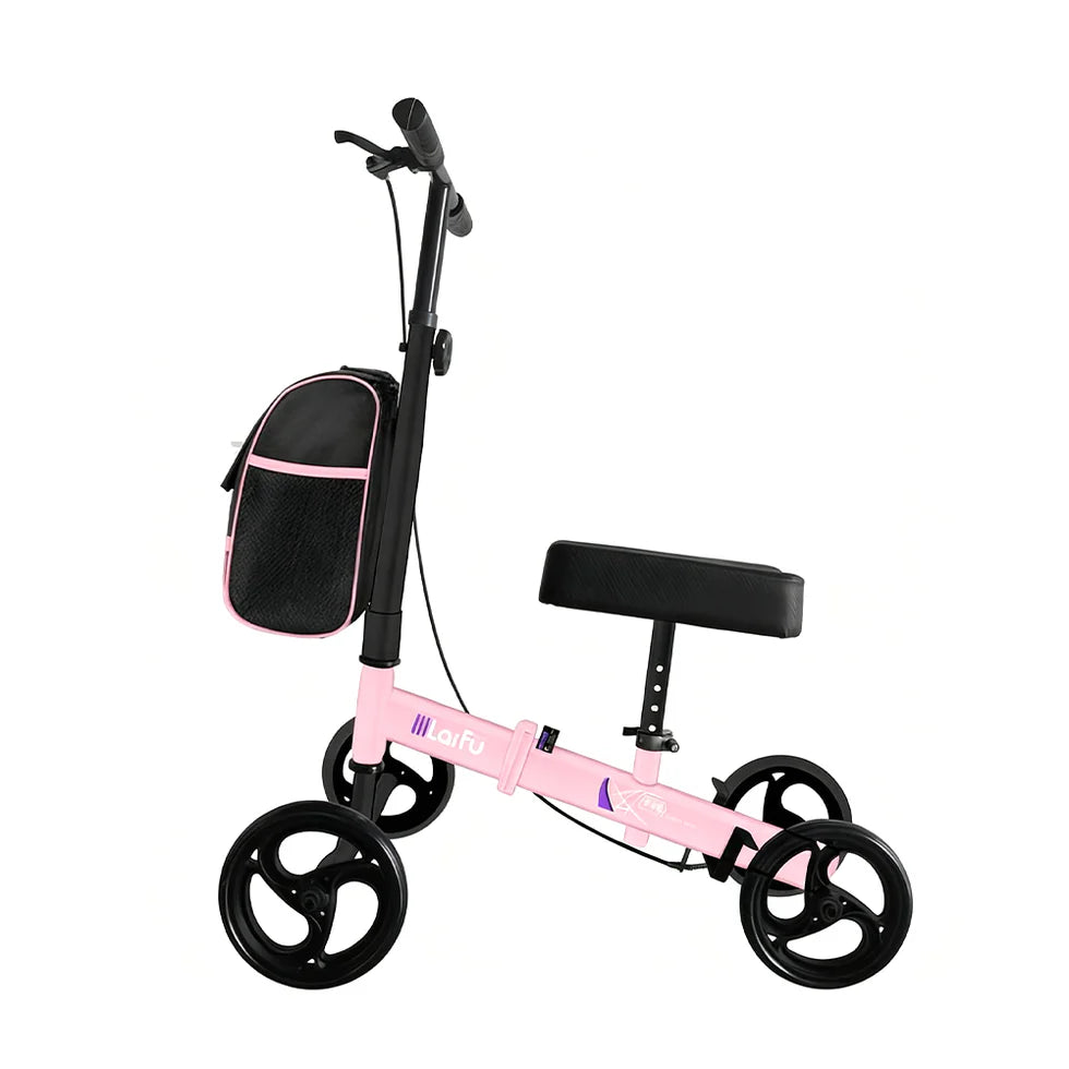 Foldable Knee Scooter Walker with Storage Bag – Adjustable Height, Non-Slip Wheels, Stylish Recovery Aid