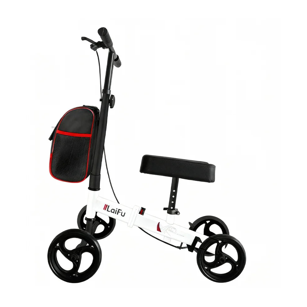Foldable Knee Scooter Walker with Storage Bag – Adjustable Height, Non-Slip Wheels, Stylish Recovery Aid