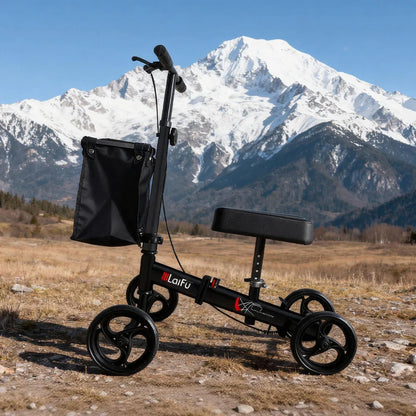 Foldable Knee Scooter Walker with Storage Bag – Adjustable Height, Non-Slip Wheels, Portable Recovery Aid