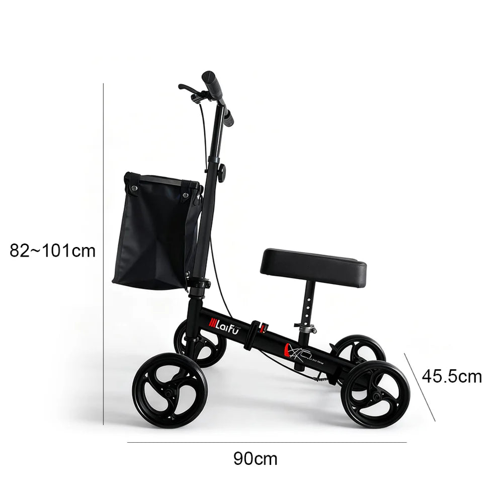 Foldable Knee Scooter Walker with Storage Bag – Adjustable Height, Non-Slip Wheels, Portable Recovery Aid