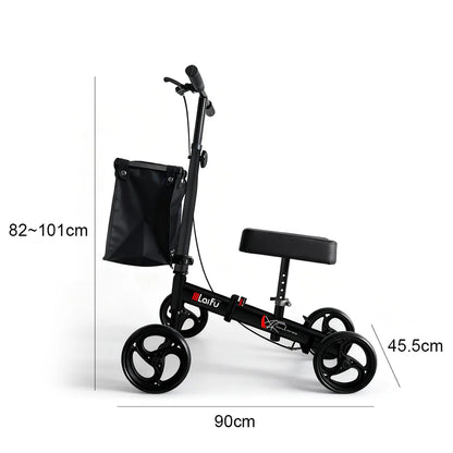 Foldable Knee Scooter Walker with Storage Bag – Adjustable Height, Non-Slip Wheels, Portable Recovery Aid
