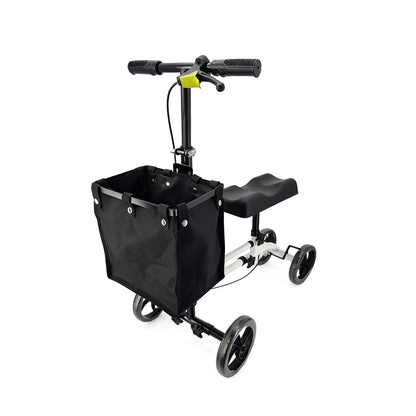Foldable Knee Scooter Walker with Storage Bag – Adjustable Height, Stable Braking, Portable Mobility Aid