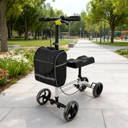 Foldable Knee Scooter Walker with Storage Bag – Adjustable Height, Stable Braking, Portable Mobility Aid