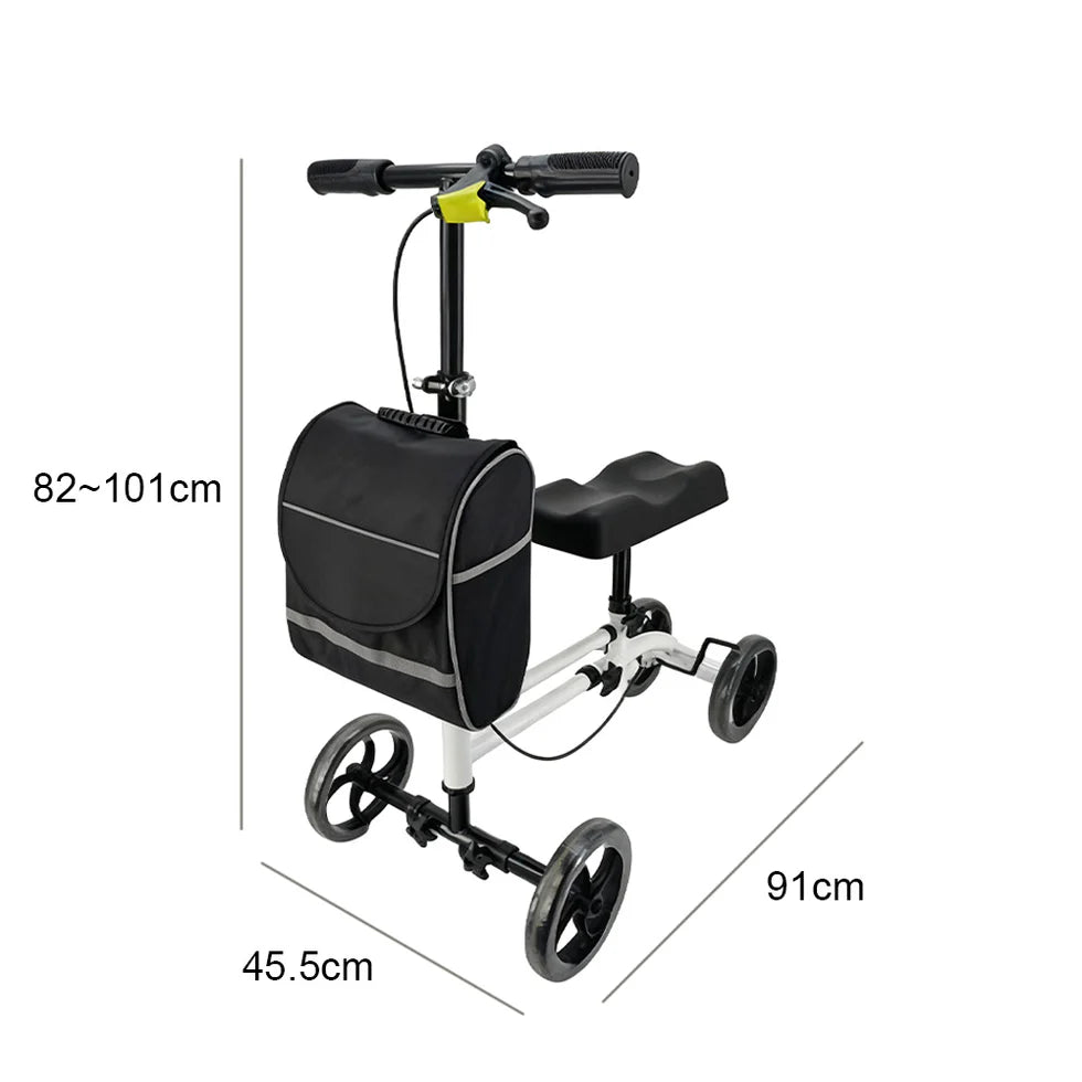 Foldable Knee Scooter Walker with Storage Bag – Adjustable Height, Stable Braking, Portable Mobility Aid