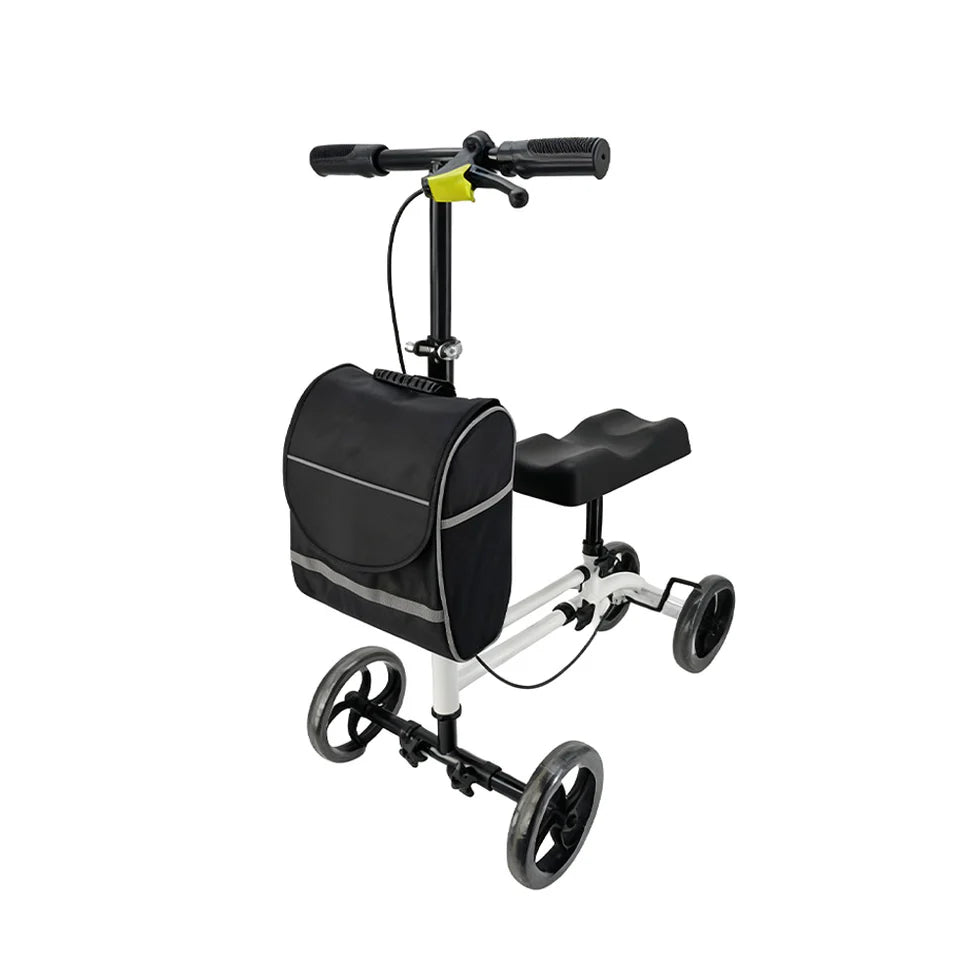 Foldable Knee Scooter Walker with Storage Bag – Adjustable Height, Stable Braking, Portable Mobility Aid