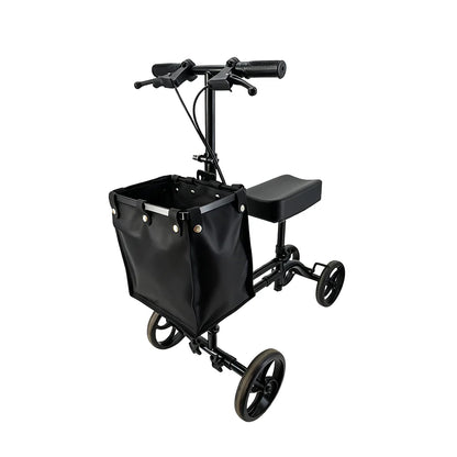 Foldable Knee Scooter Walker with Storage Bag – Adjustable Height, Stable Braking, Portable Mobility Aid