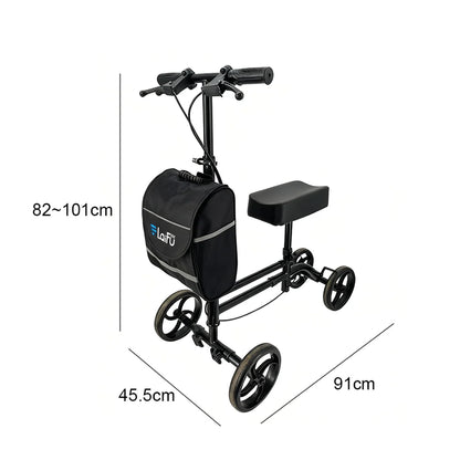 Foldable Knee Scooter Walker with Storage Bag – Adjustable Height, Stable Braking, Portable Mobility Aid