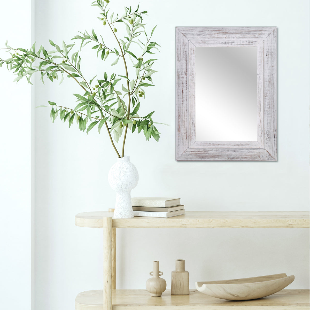 Rustic Whitewashed Mirror Harbor Oak Whitewashed Wall Mirror – Rustic Rectangle with Timber Frame ...