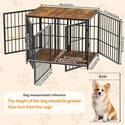 4-Door Dog Crate End Table 90cm | Heavy Duty Furniture Kennel with Divider