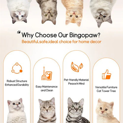 Large Multi-Level Cat Tree 111cm | Natural Wood Activity Tower