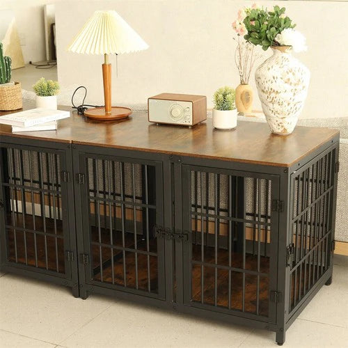 4-Door Dog Crate End Table 90cm | Heavy Duty Furniture Kennel with Divider