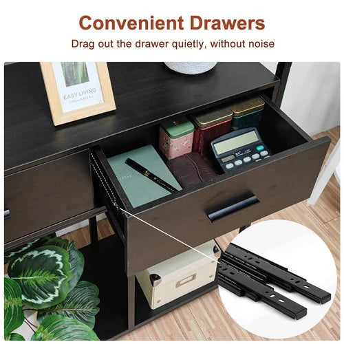 Tall Bookshelf 180cm | Industrial Display Shelf with 2 Drawers