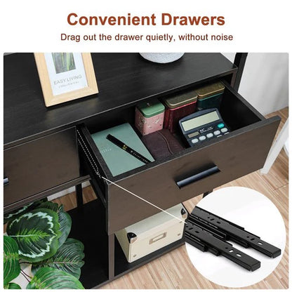 Tall Bookshelf 180cm | Industrial Display Shelf with 2 Drawers