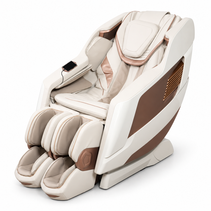 BJ02 luxury massage chair in cream and rose gold – front three-quarter view