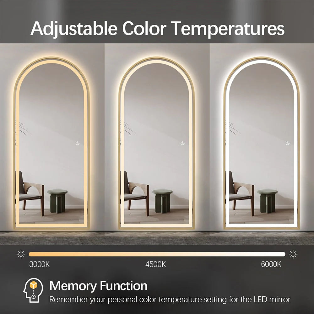 Arched LED Full-Length Mirror 180x80cm - Gold Frame Dimmable - FLM62