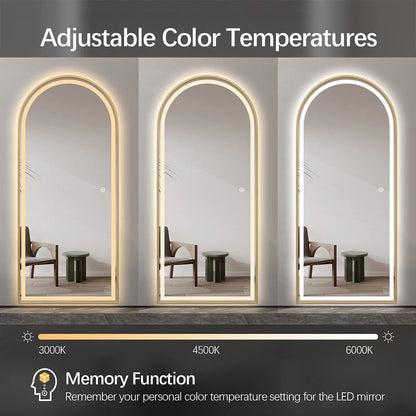 Arched LED Full-Length Mirror 180x80cm - Gold Frame Dimmable - FLM62