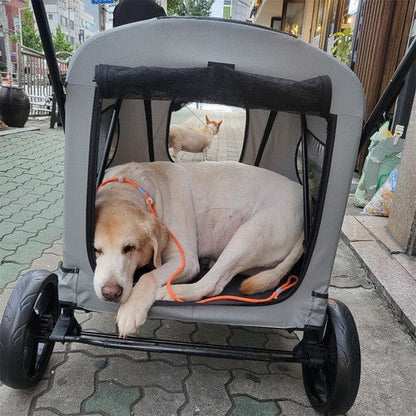 Large Folding Dog Stroller | 4-Wheel Pet Carriage with Rain Cover