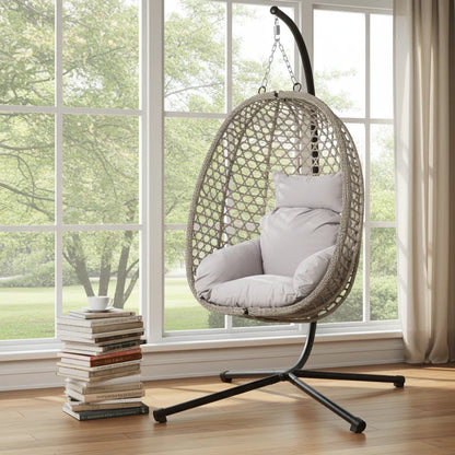 Premium Foldable Rattan Egg Chair with Thick Cushion