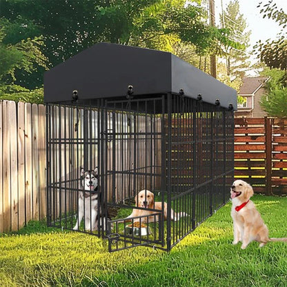 Upgraded Thicken Pet Dog Kennel Heavy Duty Metal Dog Cage House w/ Feeding Door