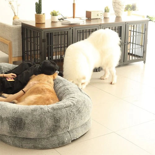 4-Door Dog Crate End Table 90cm | Heavy Duty Furniture Kennel with Divider